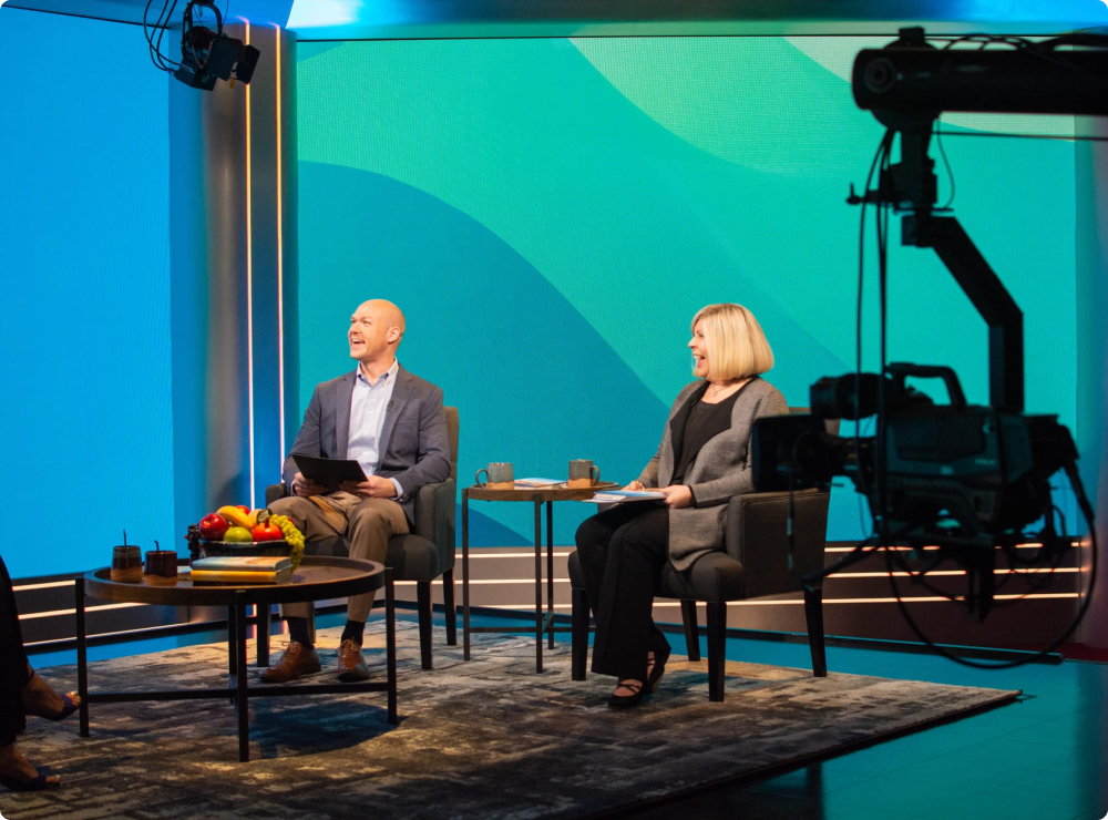 Michele Ankerberg and Jeff Pallansch in studio